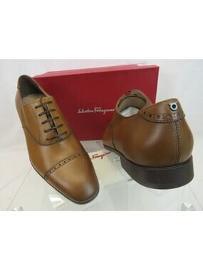 NIB FERRAGAMO BOSTON BROWN TAN AMBRE BROGUE LEATHER GANCINI BIT OXFORDS 9 D